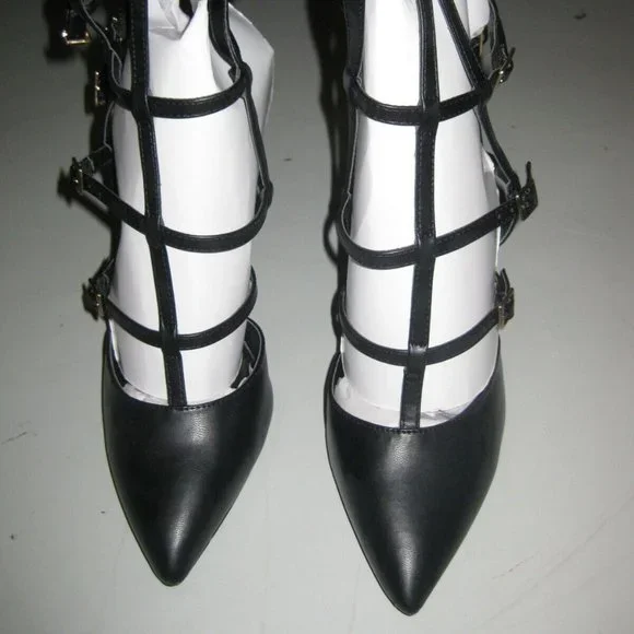 Liliana Black Calf-High Pointy Toe Open Back Caged Heel Gisele-90 Size 8 NIB - Picture 1 of 7